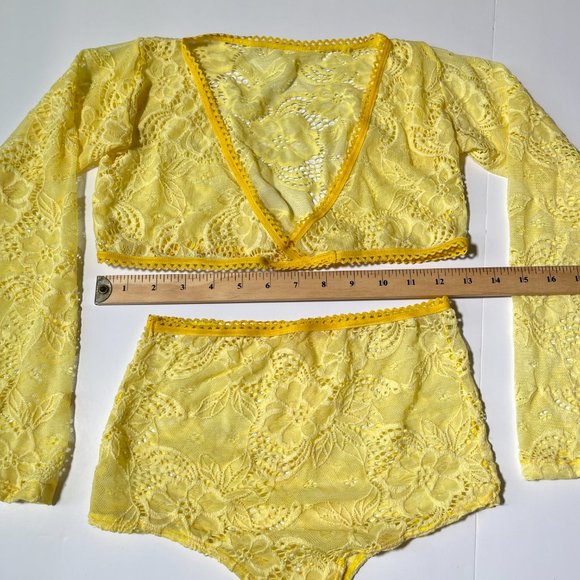 Nadhenri&co Two Tone Yellow Lace Lingerie Set Long Sleeve and High Waised Bottom - Picture 8 of 10
